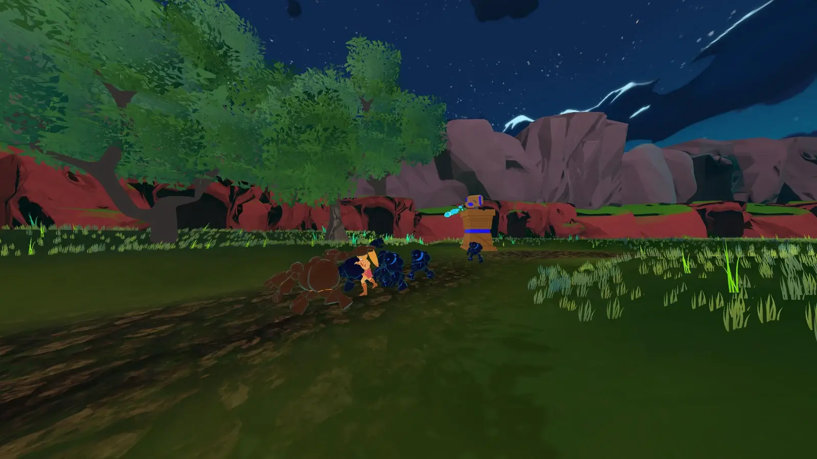 Qualia — Outdoor scene with characters and rocky terrain.