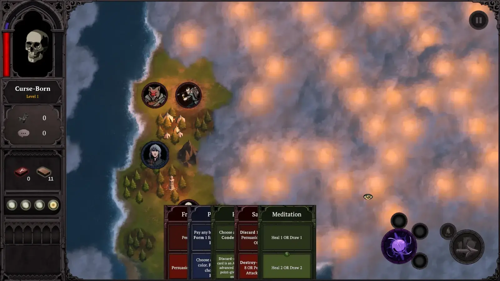 Tale of Souls — World exploration with the card hand and action controls.