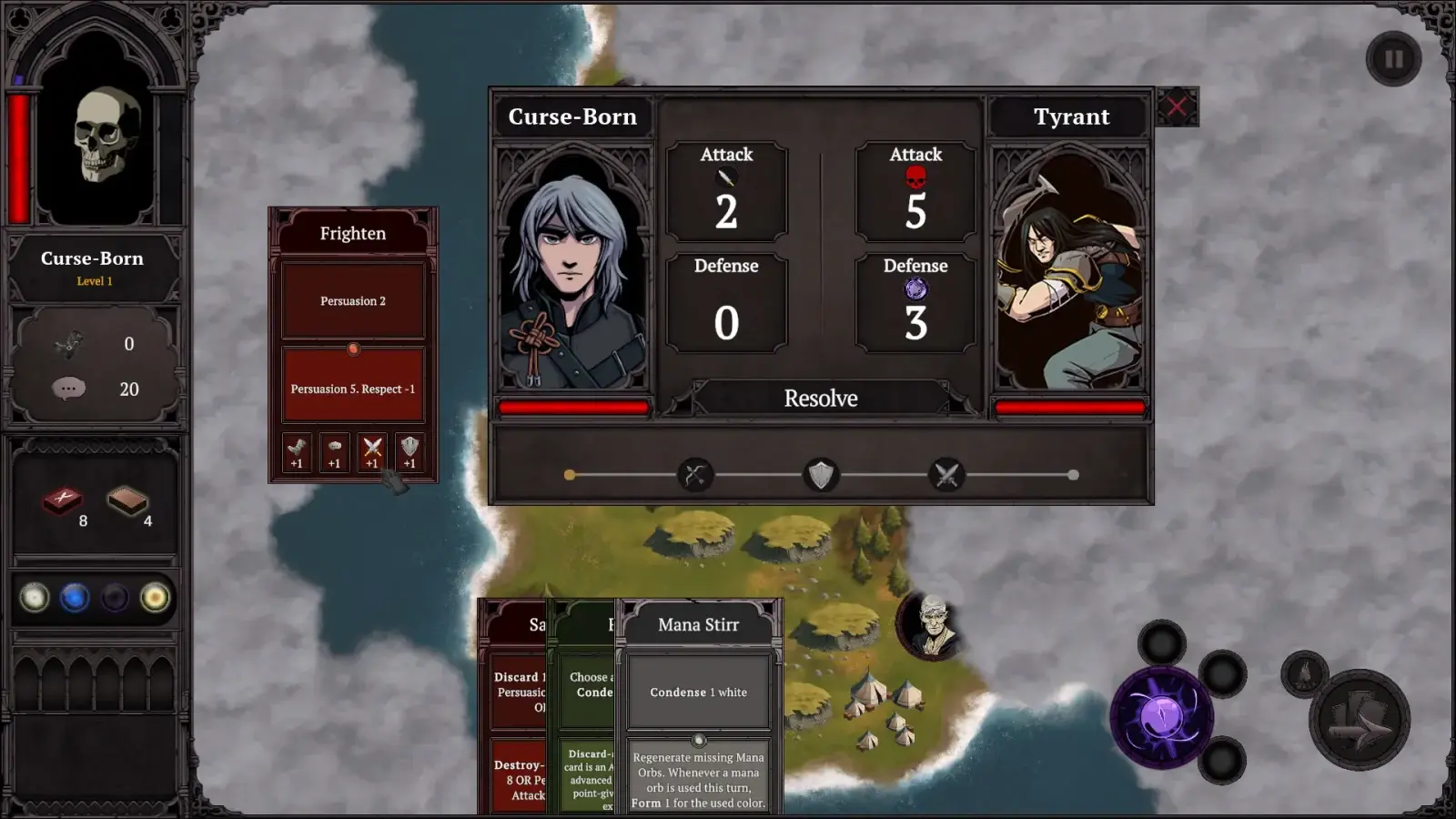 Tale of Souls — Combat interface with character and opponent statistics.